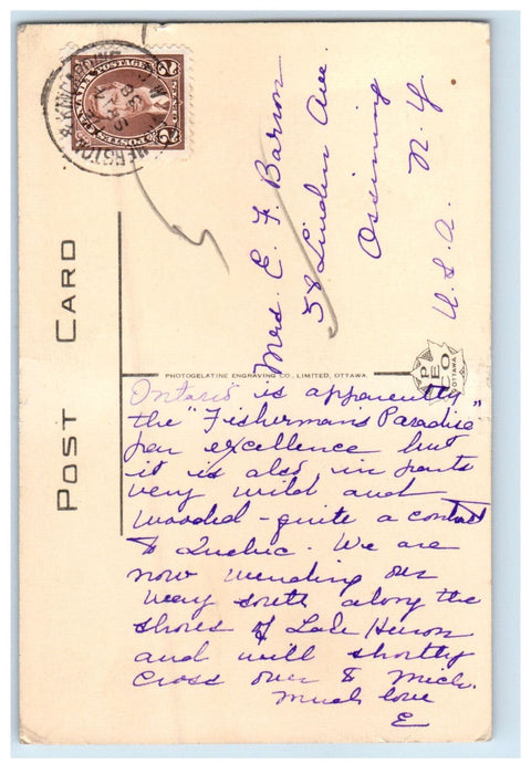 1938 Lovers Lane Lake Huron Kincardine Ontario Canada Vintage Postcard