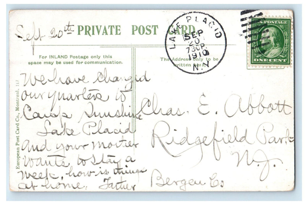 1910 Mr. St. Louis College Montreal PQ Canada Lake Placid NY Postcard