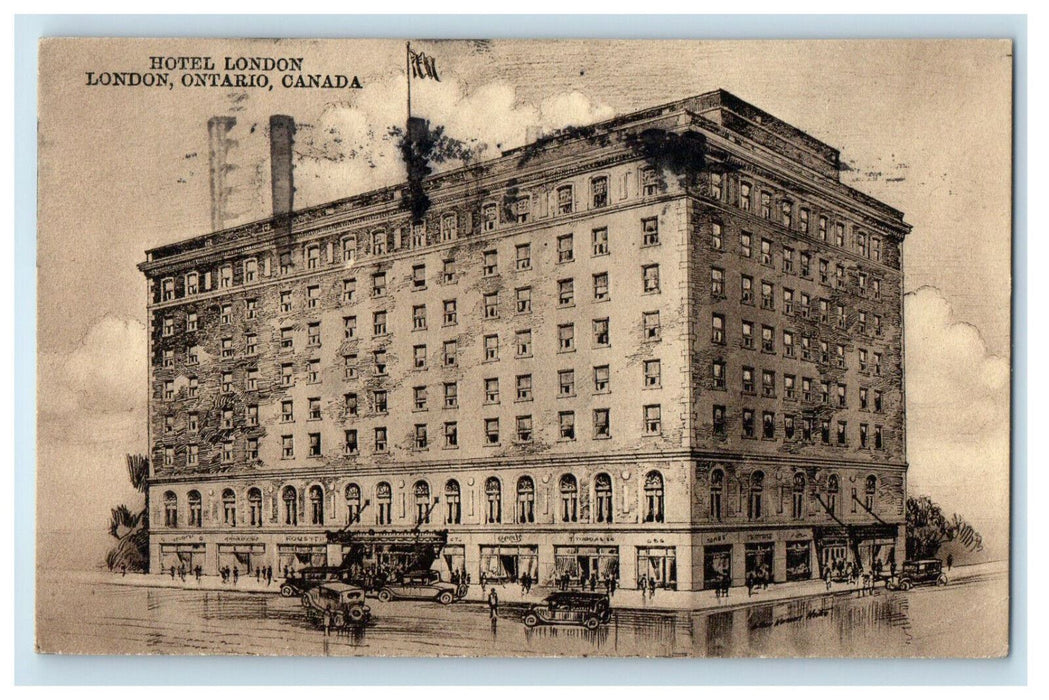 1929 Hotel London, London Ontario Canada CA Posted Cancel Postcard