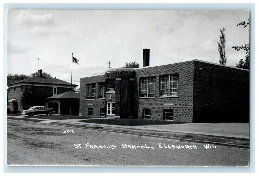 c1950's St. Frances School Car Ellsworth Wisconsin WI RPPC Photo Postcard