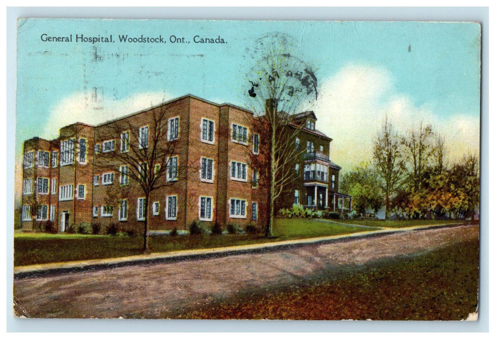 1928 General Hospital Woodstock Ontario Canada CA Antique Cancel Postcard
