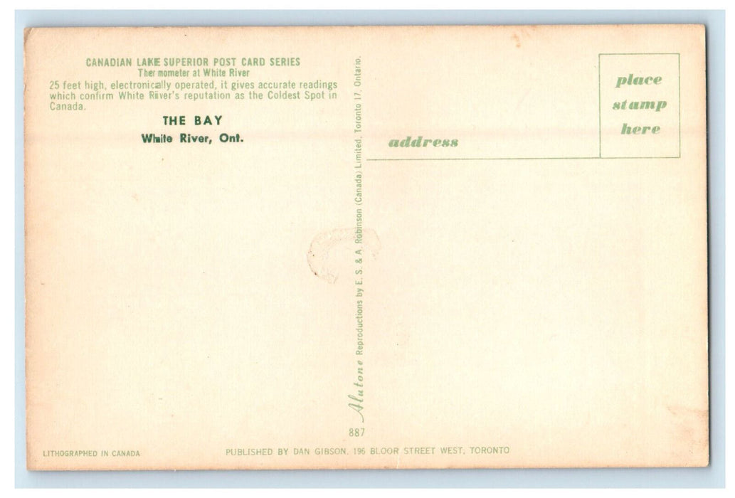 c1950s Thermometer at White River, The Bay, Ontario Canada CA Postcard