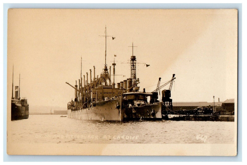 c1920's Steamer Ship Orion And Pittsburgh At Cardiff Wales RPPC Photo Postcard