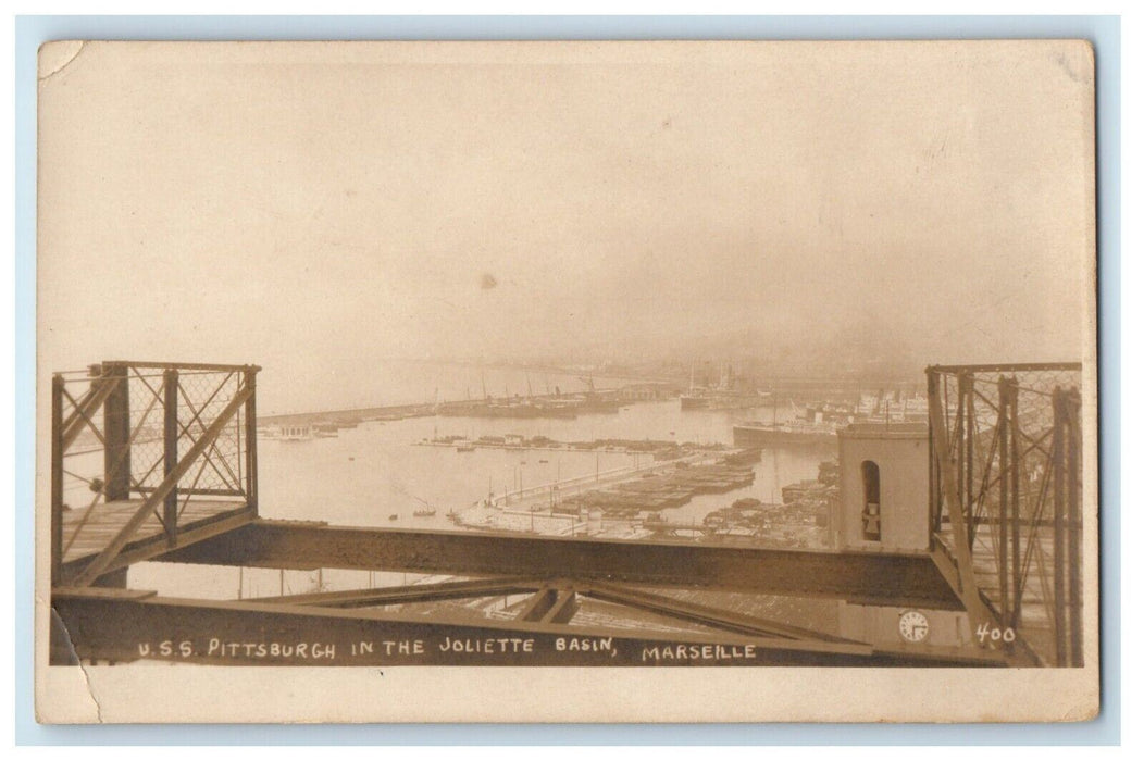 USS Pittsburgh In The Joliette Basin Marseille France RPPC Photo Postcard