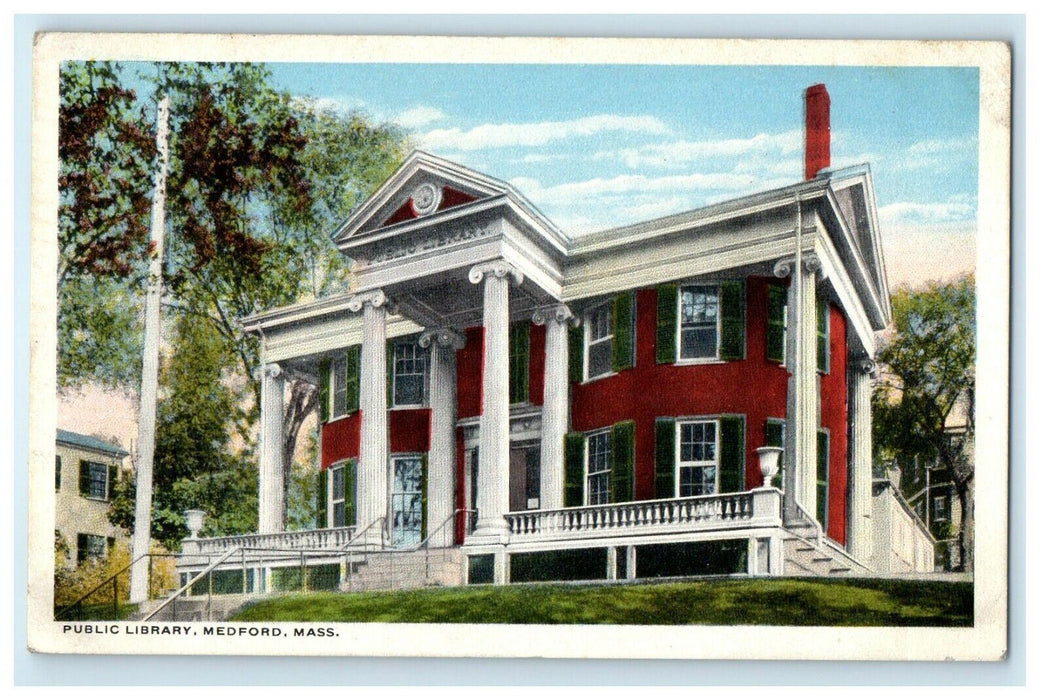 1918 Public Library, Medford, Massachusetts MA Antique Posted Postcard
