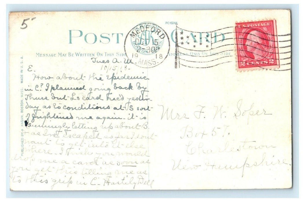 1918 Public Library, Medford, Massachusetts MA Antique Posted Postcard