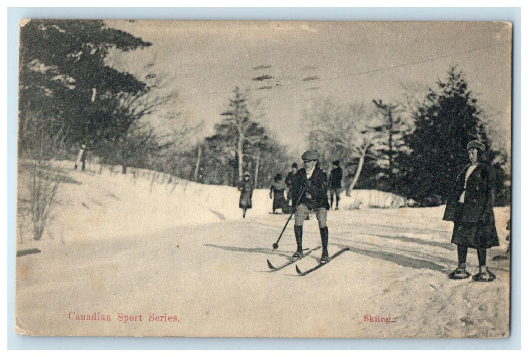1908 Scene of Boy Skiing Canadian Sport Series Montreal Quebec Canada Postcard