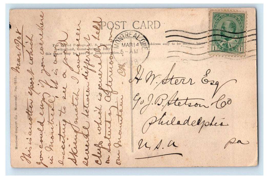 1908 Scene of Boy Skiing Canadian Sport Series Montreal Quebec Canada Postcard