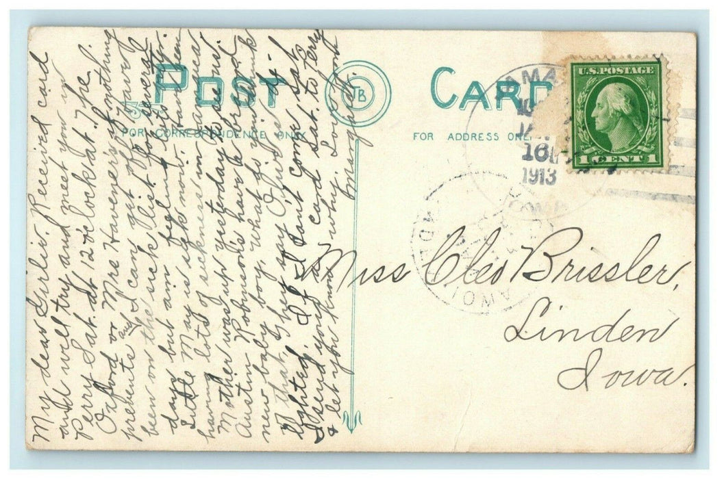 1913 Sweet Kissing Couple Romantic Jamaica Iowa IA Banner Posted Postcard