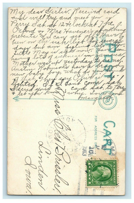 1913 Sweet Kissing Couple Romantic Jamaica Iowa IA Banner Posted Postcard
