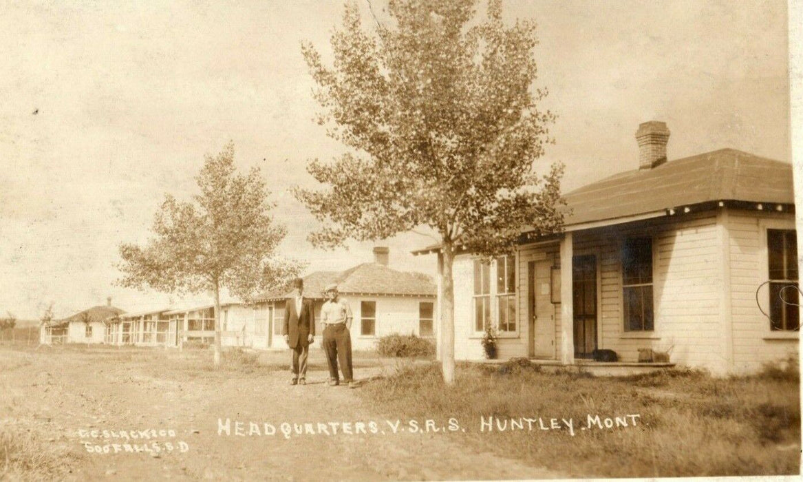 1914 Two Men at Headquarters VSRS Huntley Montana MT RPPC Photo Postcard