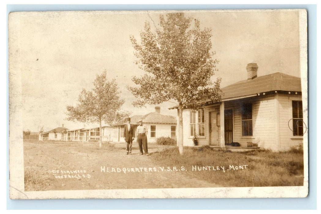 1914 Two Men at Headquarters VSRS Huntley Montana MT RPPC Photo Postcard