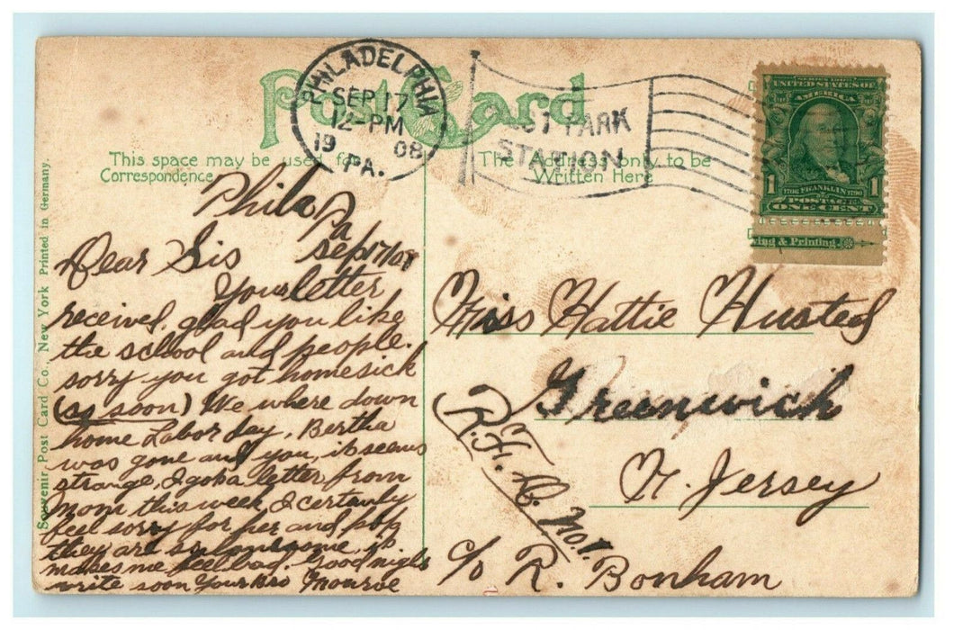 1908 Girl's Normal School Philadelphia Pennsylvania PA 1c Stamp Antique Postcard