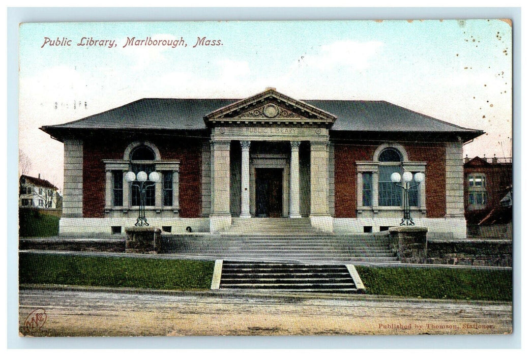 1905 Public Library, Marlborough, Massachusetts MA Antique Posted Postcard