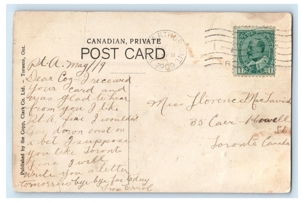 1909 Falls in Current River Park, Port Arthur Ontario Canada Posted Postcard