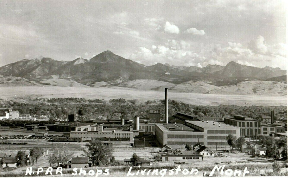 c1930's N.P. Railroad Shops Livingston Montana MT RPPC Photo Vintage Postcard