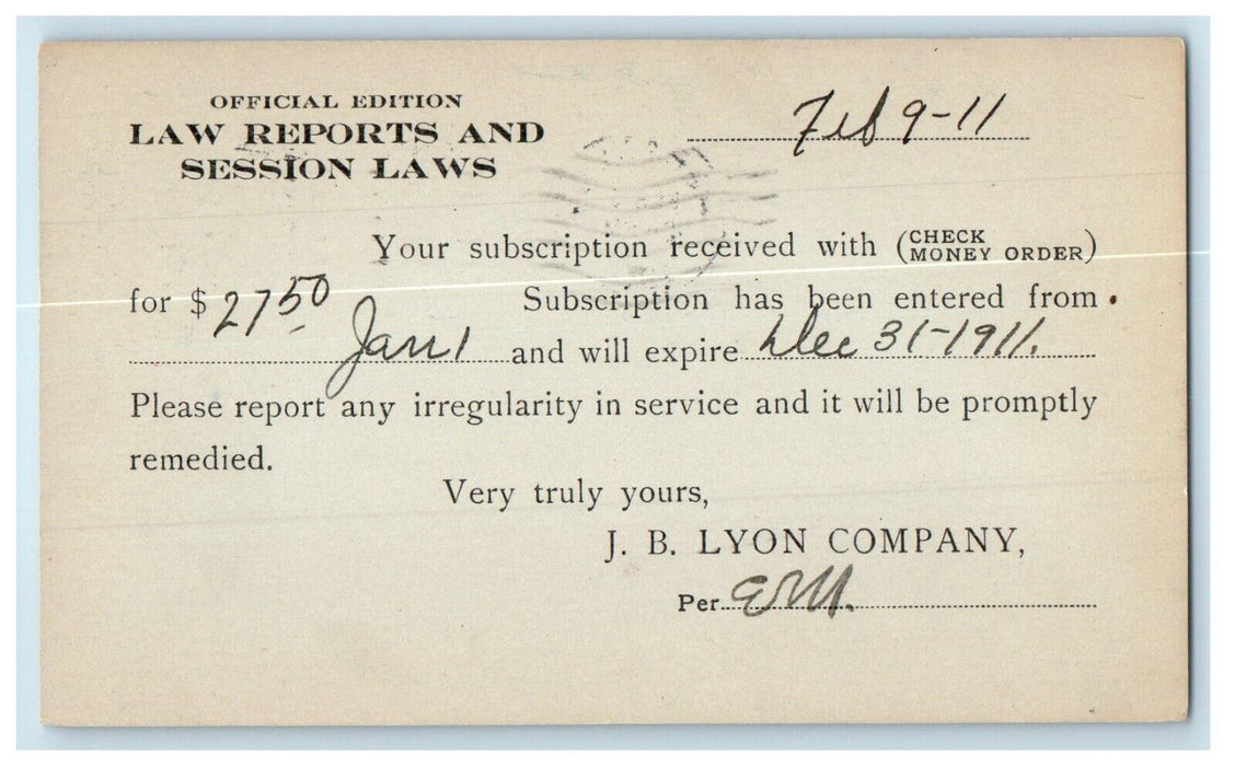 1911 Law Reports And Session Laws Subscription Advertising Albany NY Postcard
