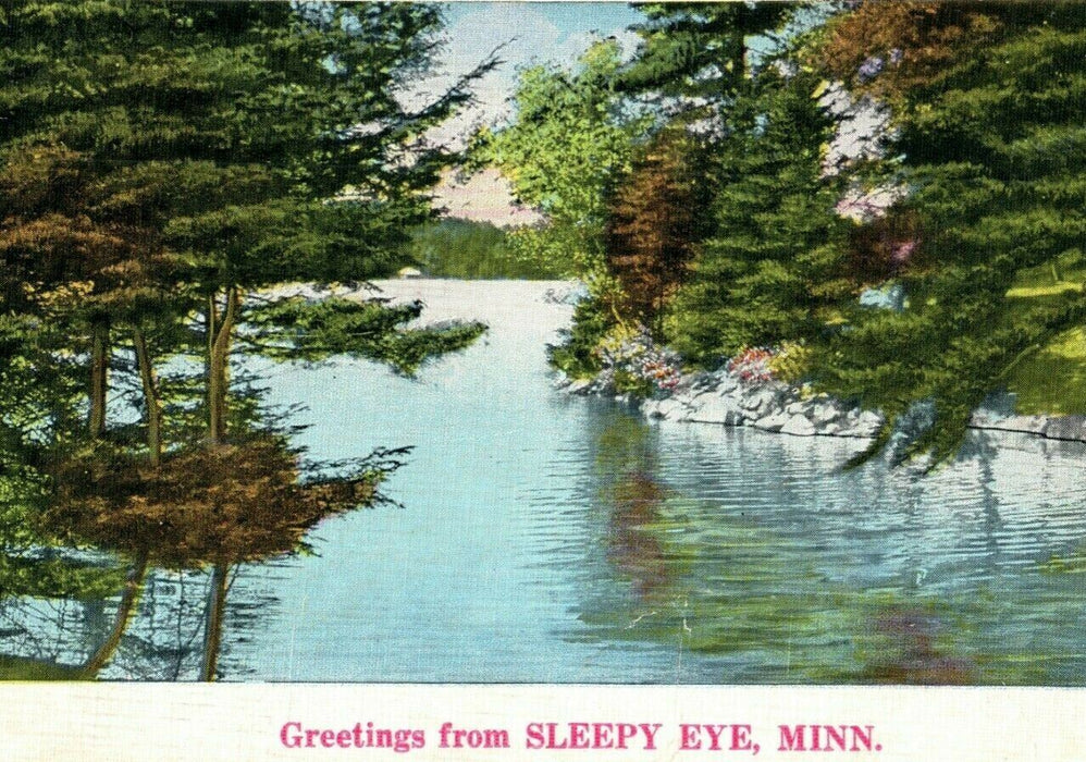 1938 Greetings From Sleepy Eye Minnesota MN Posted Vintage Lake Postcard