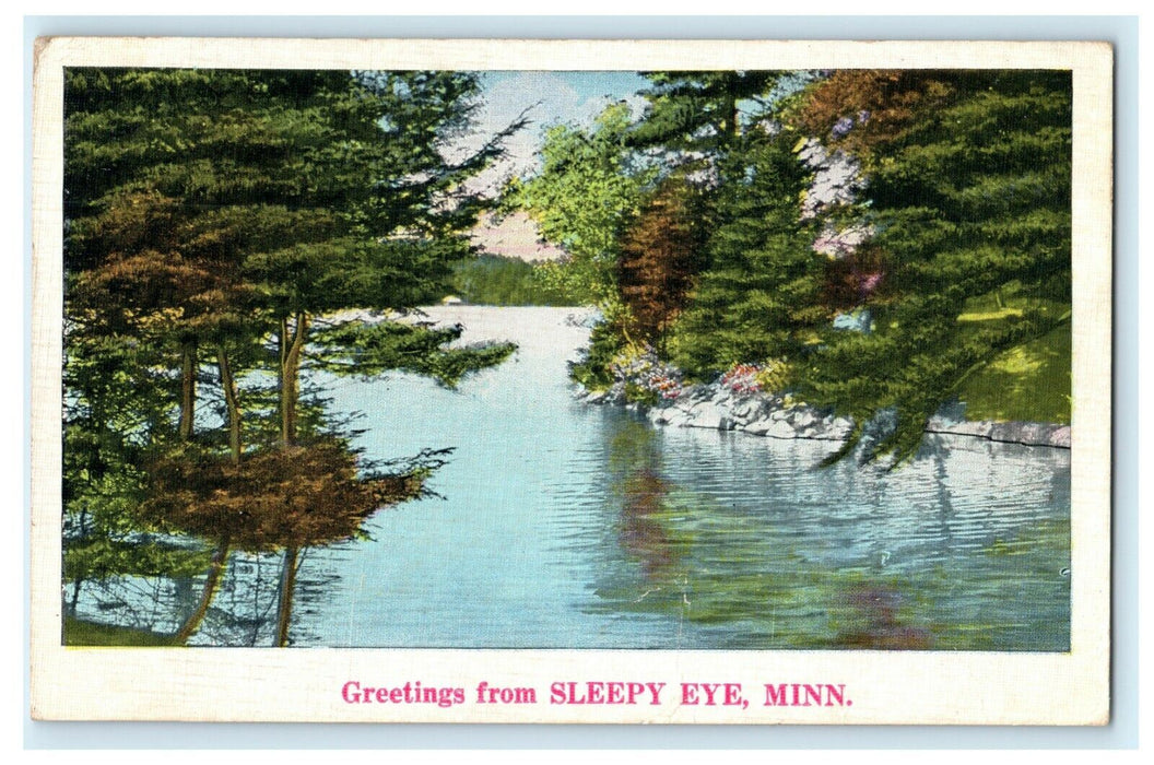 1938 Greetings From Sleepy Eye Minnesota MN Posted Vintage Lake Postcard