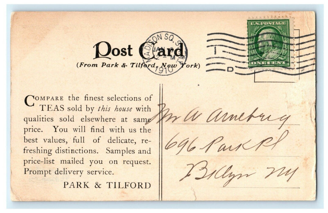 1910 Park & Tilford New York Advertising Tea Flowers Camellia  Postcard