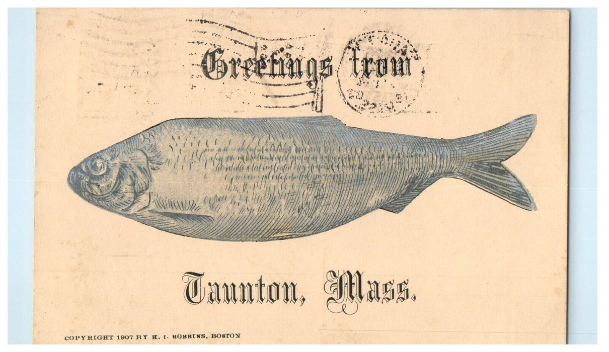 1907 Greetings from Taunton, Massachusetts MA Antique Posted Postcard