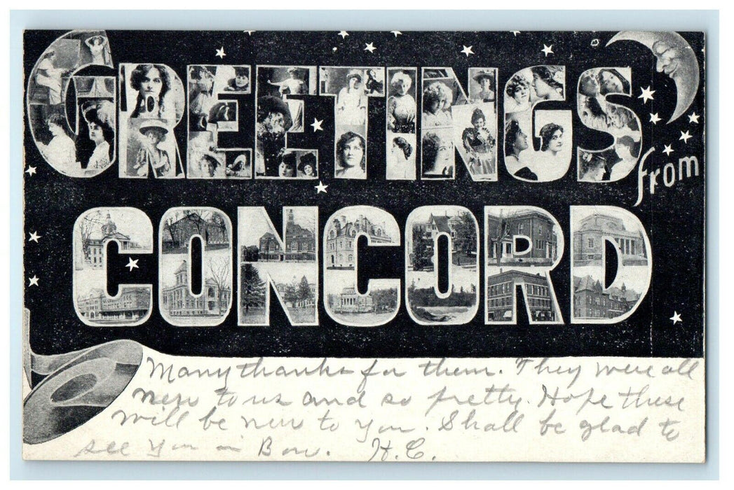 c1905 Greetings From Concord New Hampshire NH Big Letters Postcard