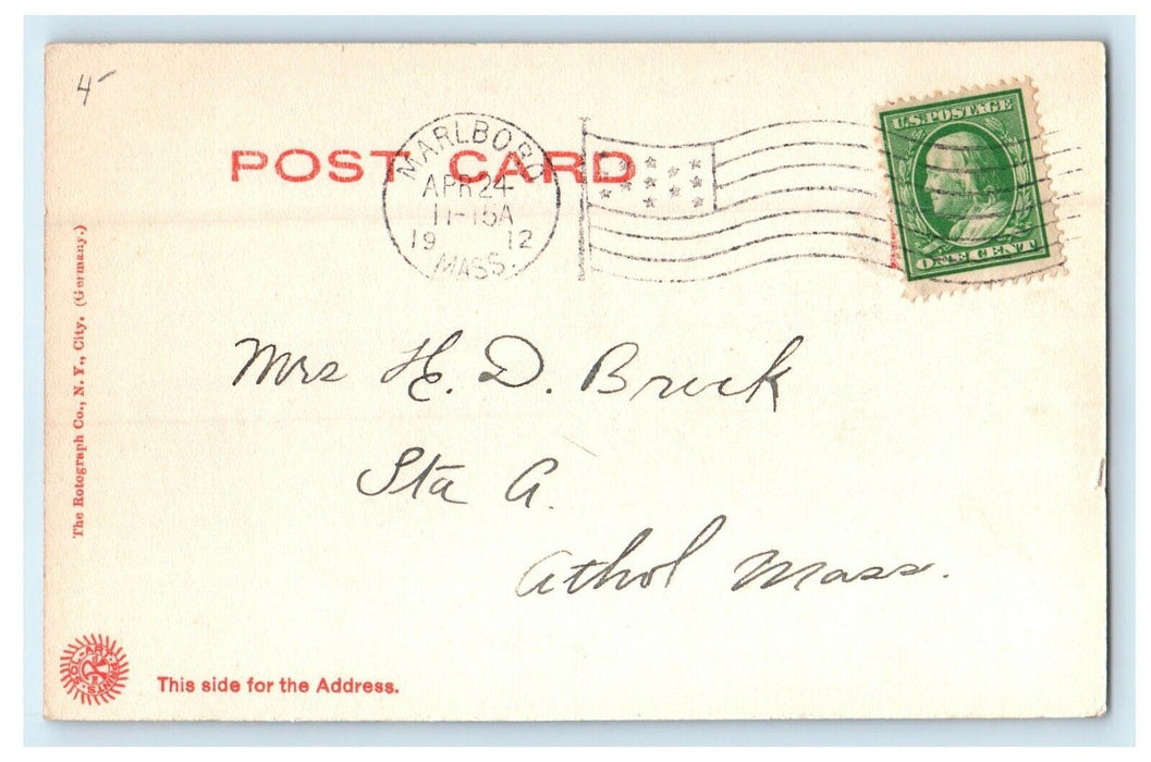 1912 First Baptist Church, Marlboro Massachusetts MA Antique Postcard
