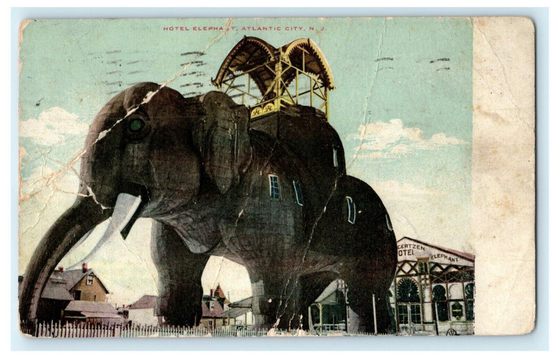 1909 Hotel Elephant Atlantic City New Jersey NJ Posted Antique Postcard