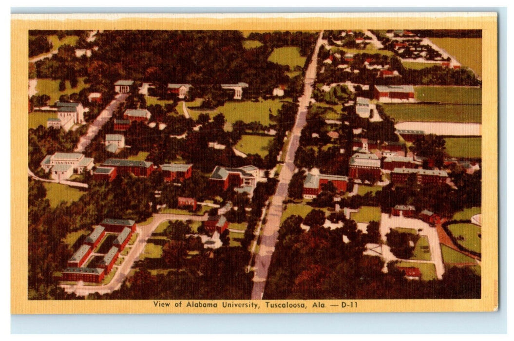 c1940's Aerial View of Alabama University Tuscaloosa Alabama AL Postcard