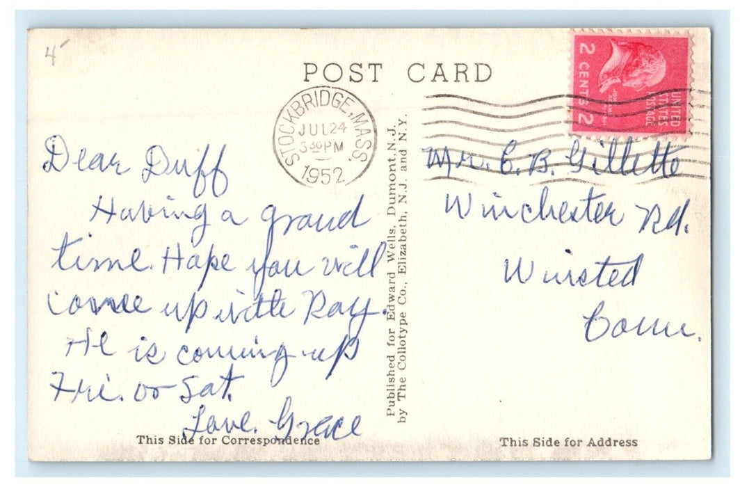 1952 Indian Monument, Stockbridge, Massachusetts MA Vintage Posted Postcard