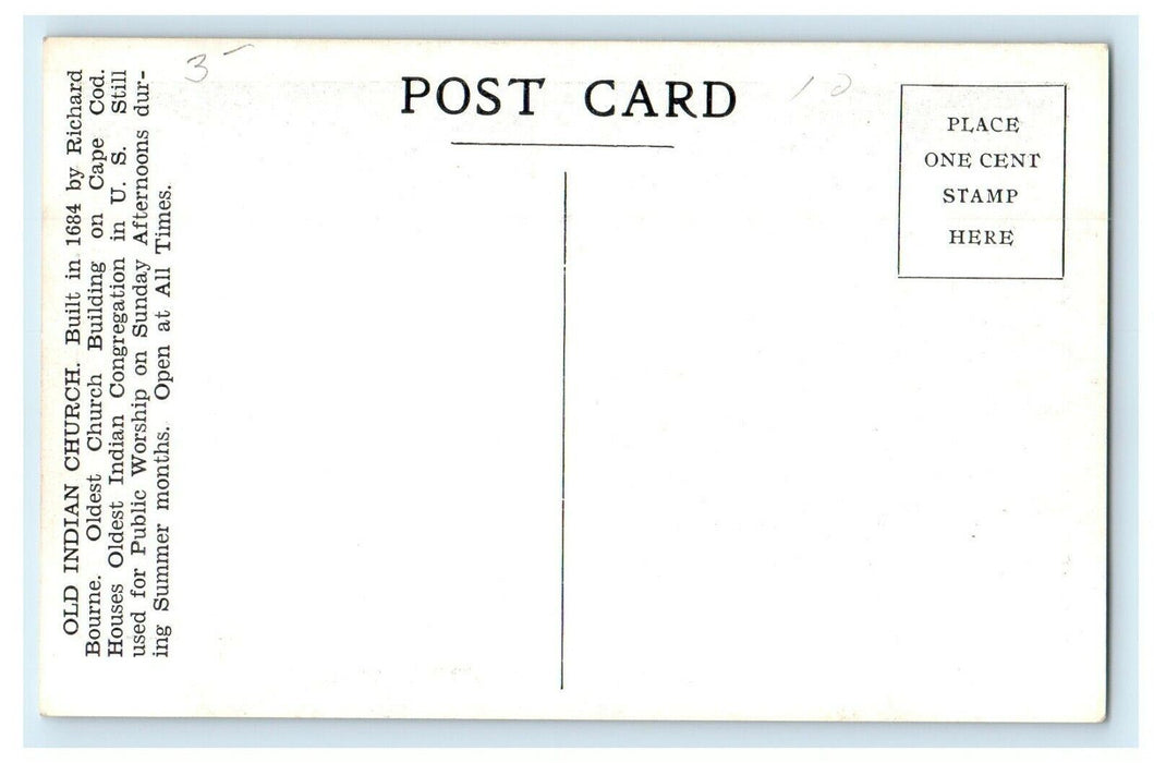 1914 Old Indian Church, Mashpee, Massachusetts MA Antique Postcard