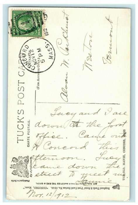 1912 Tuck The Old Manse Concord Massachusetts MA Posted Antique Postcard
