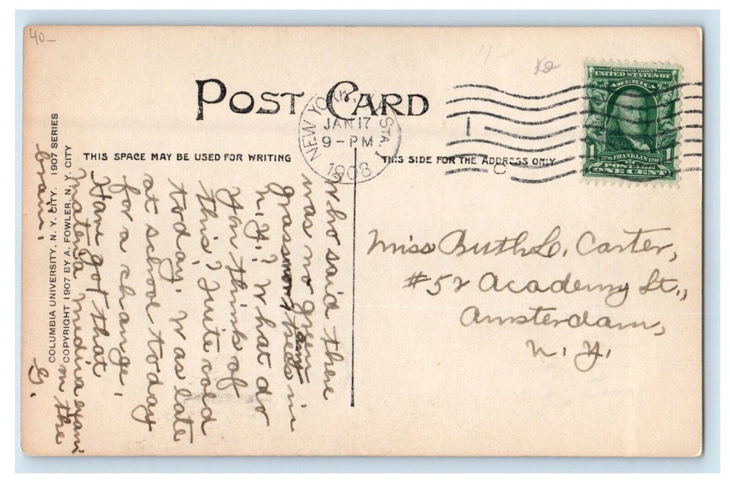 1908 Columbia University From Faculty Club New York NY RPPC Photo Postcard