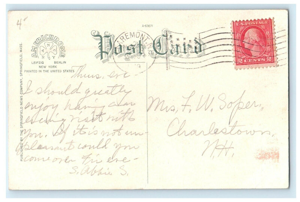 c1910 Summer Street View Claremont New Hampshire NH Posted Antique Postcard