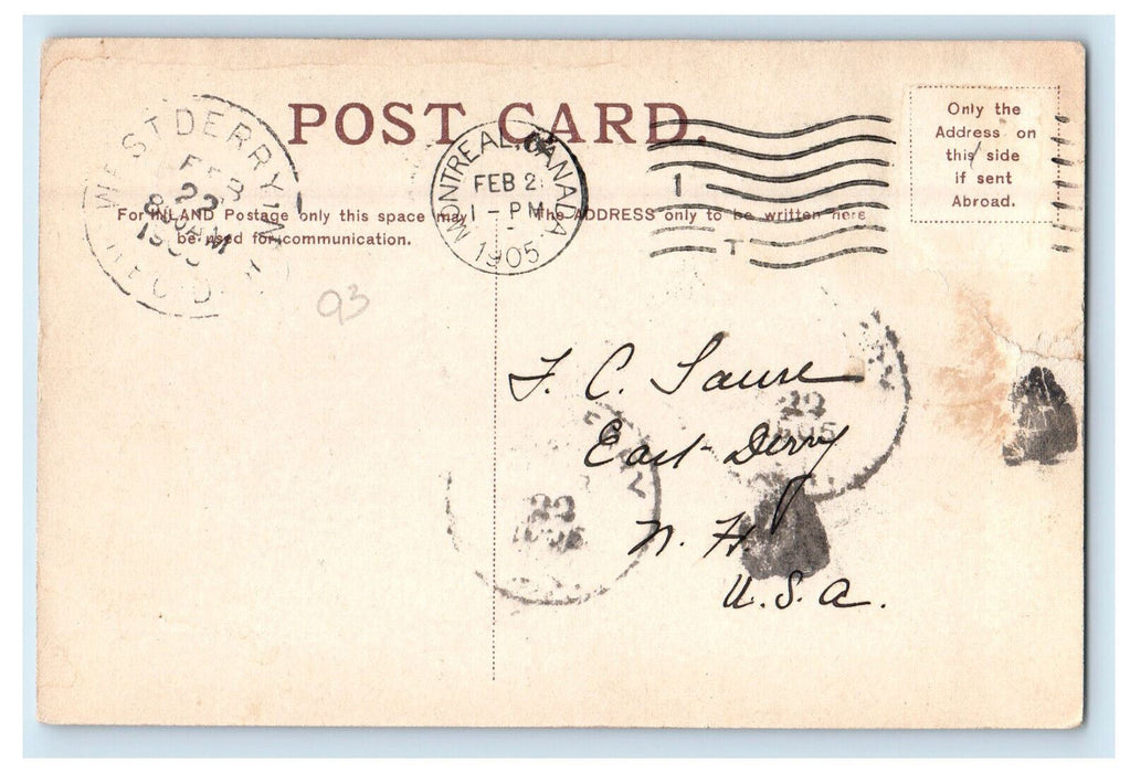 1905 Chateau De Ramezay Montreal Canada West Derry NH Montreal Import Postcard