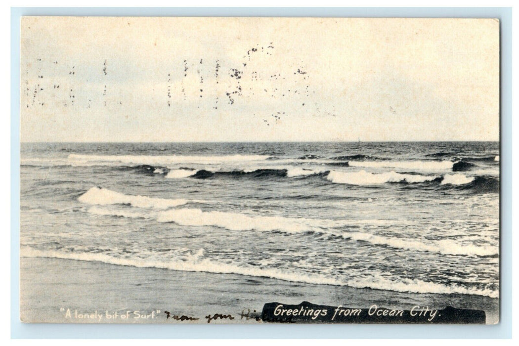 1907 Greetings From Ocean City New Jersey NJ #328 Stamp Antique Postcard