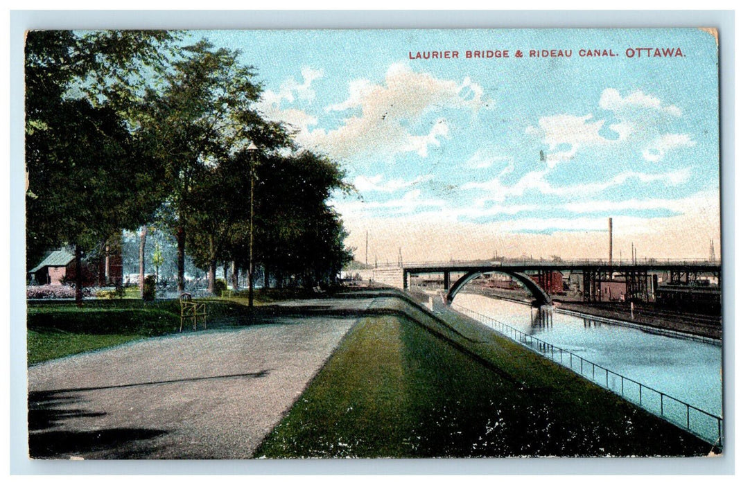 1909 Laurier Bridge & Rideau Canal Ottawa Canada CA Posted Postcard