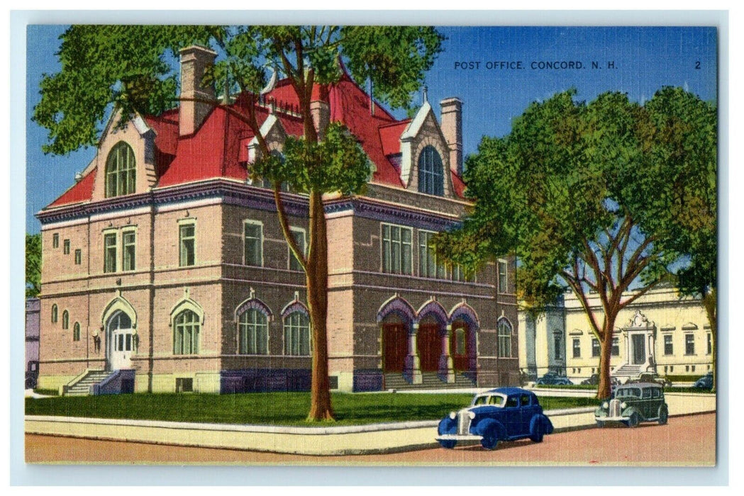 View Of Post Office Building Street View Cars Concord New Hampshire NH Postcard