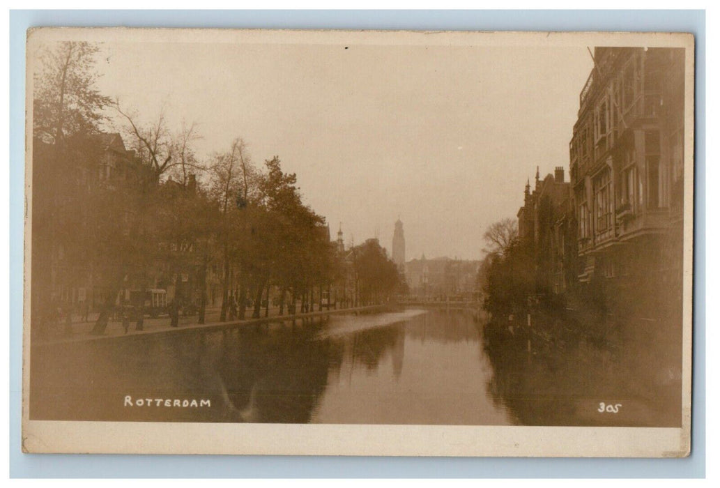 c1920's View Of River At Rotterdam Netherlands RPPC Photo Vintage Postcard
