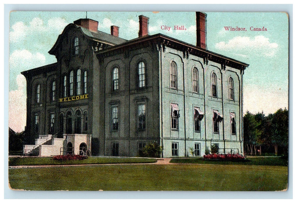 c1910 Entrance to City Hall, Windsor Canada CA Antique Unposted Postcard