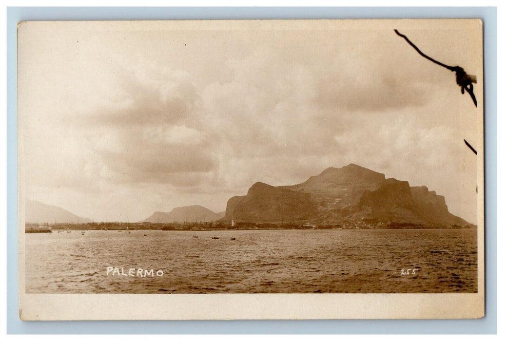 c1920's Sea Boat View Of Palermo Italy RPPC Photo Unposted Vintage Postcard