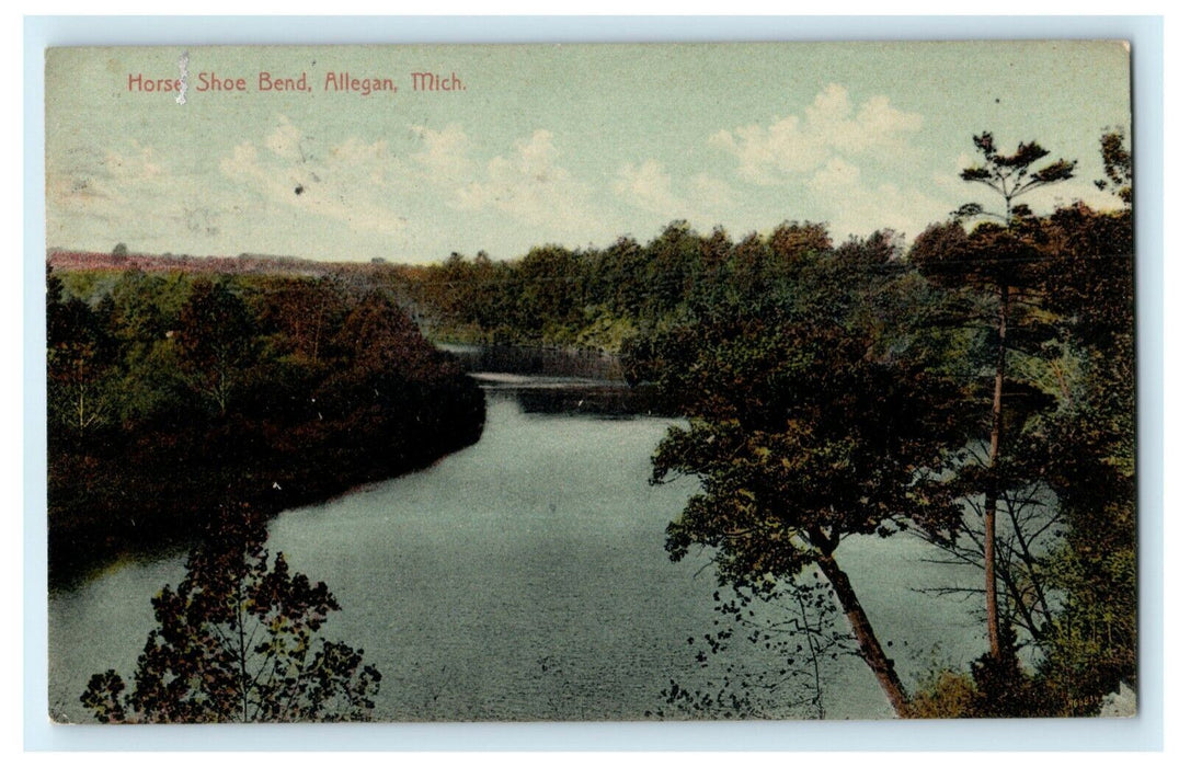 1909 Horse Shoe Bend Allegan Michigan MI Posted Antique Postcard