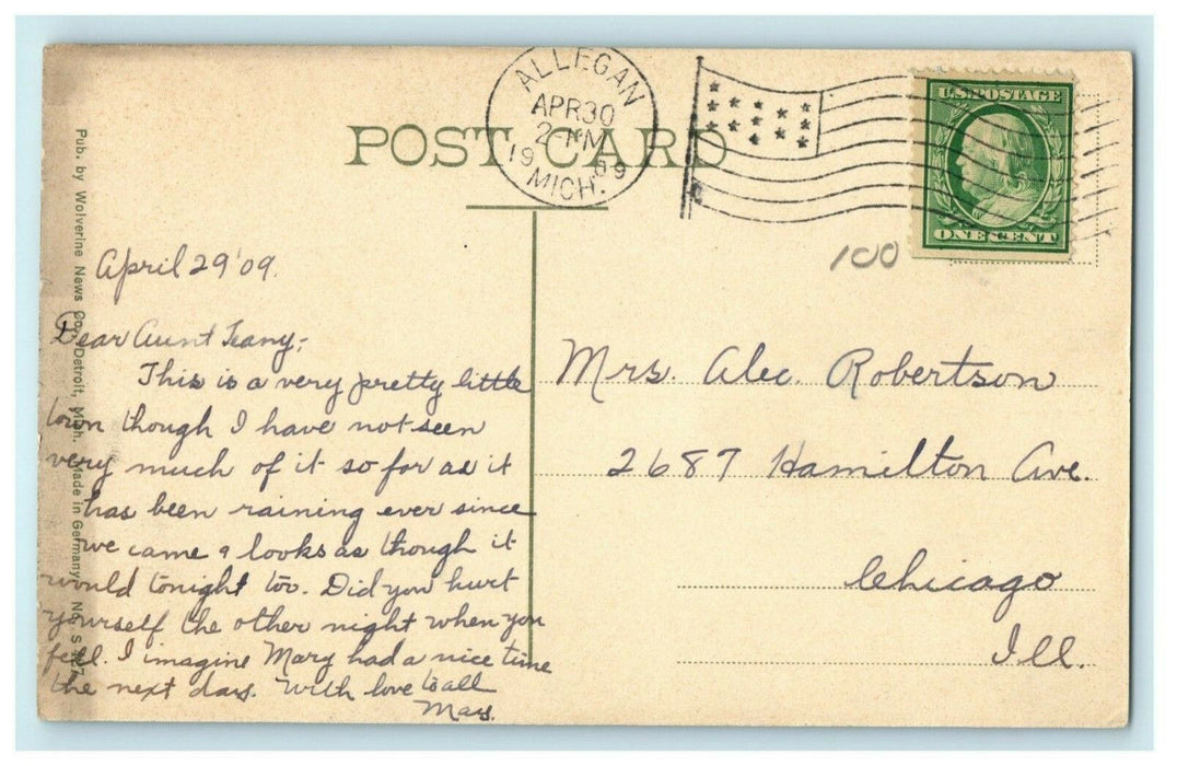1909 Horse Shoe Bend Allegan Michigan MI Posted Antique Postcard