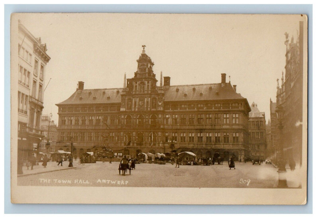 c1920's View Of The Town Hall Antwerp Belgium PPC Photo Vintage Postcard