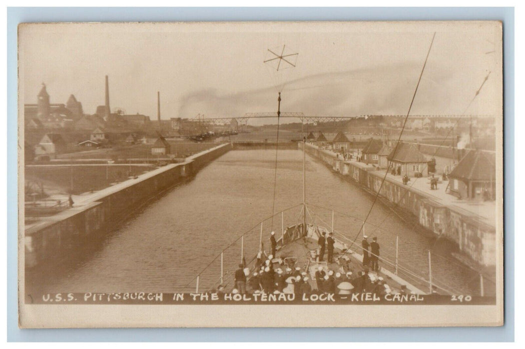 c1920's U.S.S.  Pittsburgh Holtenau Lock Kiel Canal Germany RPPC Photo Postcard