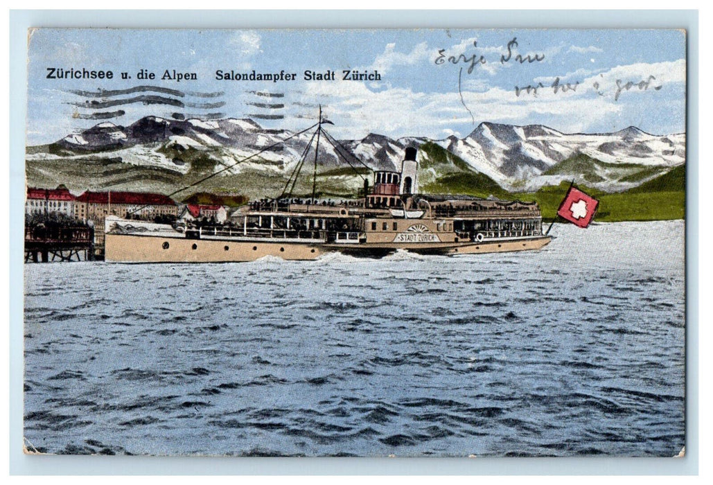 1923 Die Alpen Salondampfer Stadt Zurich Switzerland Posted Vintage Postcard