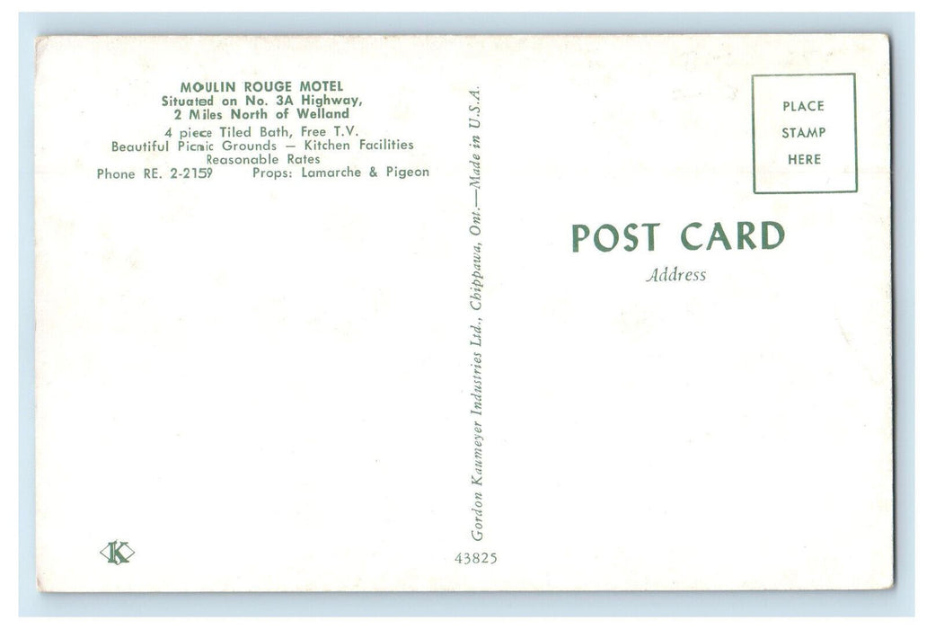 c1950s Moulin Rouge Motel Welland Ontario Canada CA Vintage Postcard