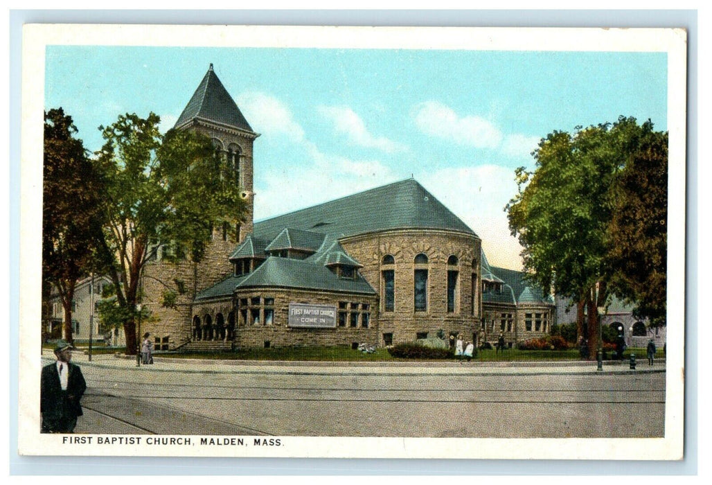 First Baptist Church Street View Malden Massachusetts MA Unposted Postcard