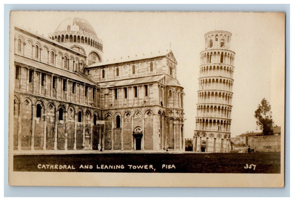 Cathedral And Learning Tower Pisa Italy RPPC Photo Unposted Vintage Postcard