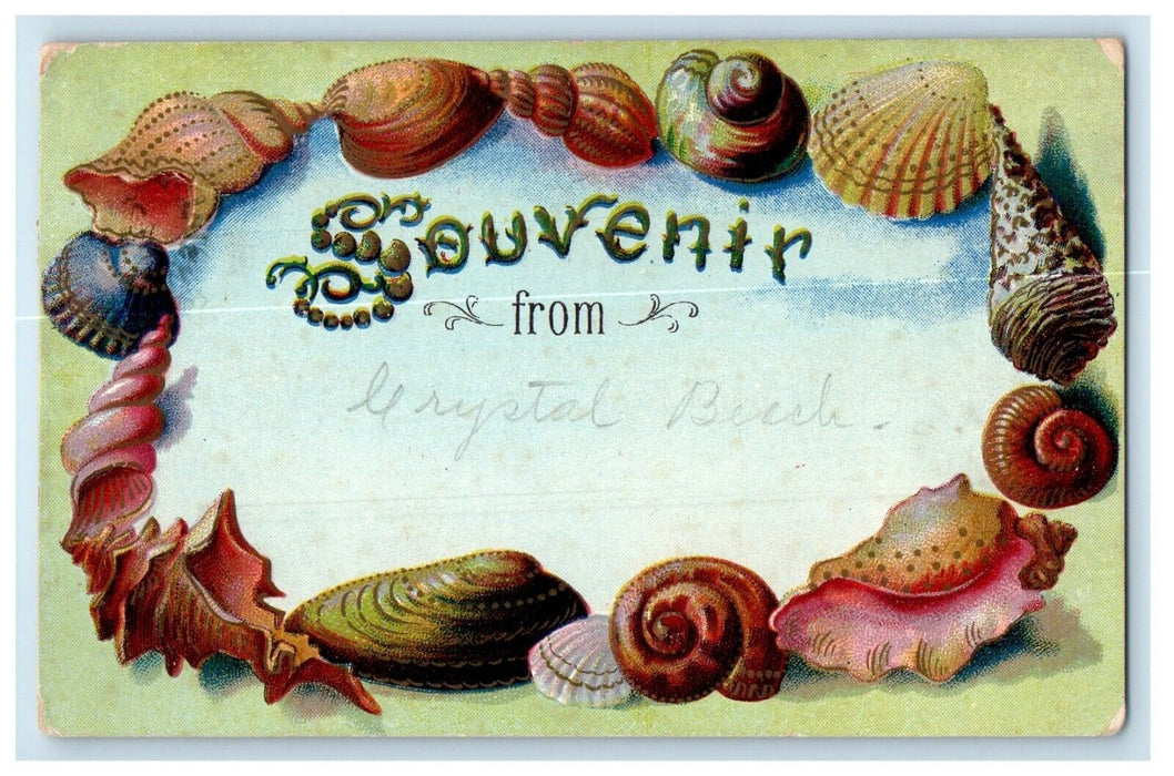 c1910's Souvenir From Crystal Beach Canada, Shells Embossed Antique Postcard
